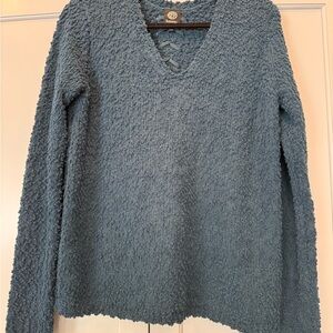Bobeau popcorn knit Teal blue V-Neck Sweater backbone corset‎ coquette fairy